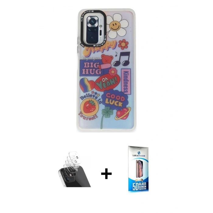 MARSİLYAN™- Redmi Note 10 Pro Kılıf Siluet Çizgi Koleksiyonu - Siyah 5D Eko Cam Ekran Koruyucu + Kamera Lens Koruma Cam - SF