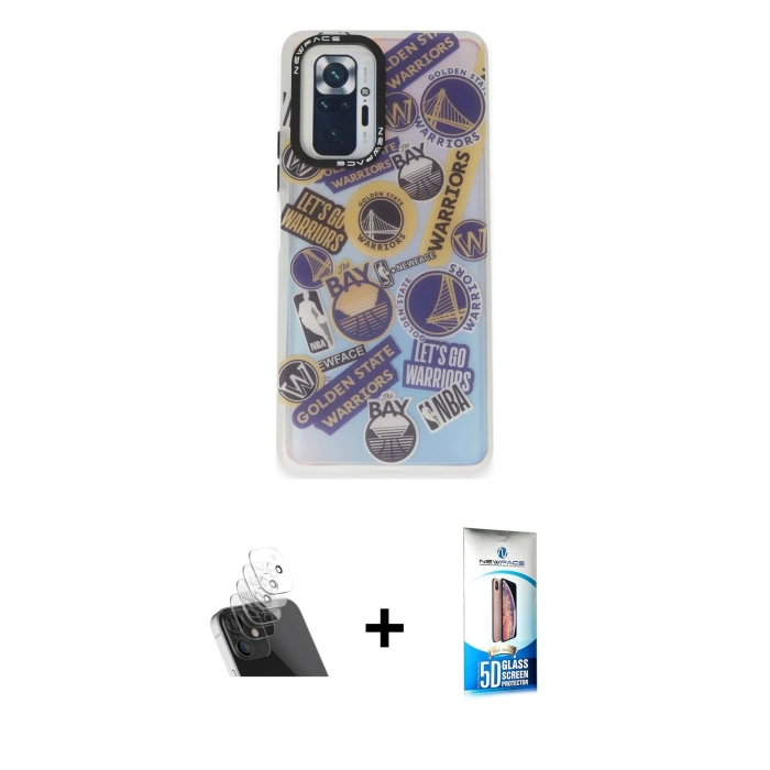 MARSİLYAN™- Redmi Note 10 Pro Kılıf Siluet Çizgi Koleksiyonu - Siyah 5D Eko Cam Ekran Koruyucu + Kamera Lens Koruma Cam - SF