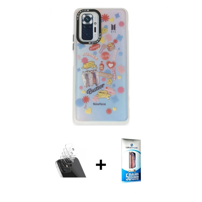 MARSİLYAN™- Redmi Note 10 Pro Kılıf Siluet Çizgi Koleksiyonu - Siyah 5D Eko Cam Ekran Koruyucu + Kamera Lens Koruma Cam - SF
