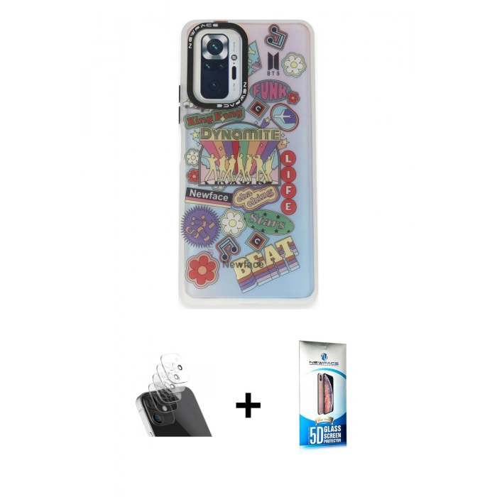 MARSİLYAN™- Redmi Note 10 Pro Kılıf Siluet Çizgi Koleksiyonu - Siyah 5D Eko Cam Ekran Koruyucu + Kamera Lens Koruma Cam - SF