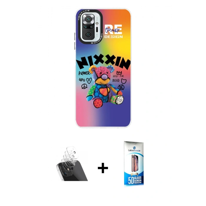 MARSİLYAN™- Redmi Note 10 Pro Kılıf Siluet Çizgi Koleksiyonu - Siyah 5D Eko Cam Ekran Koruyucu + Kamera Lens Koruma Cam - SF