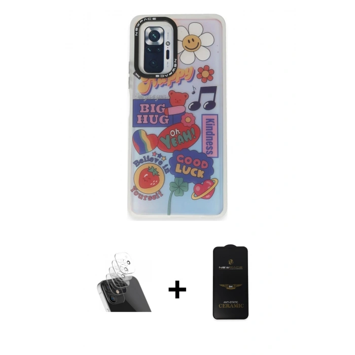 MARSİLYAN™- Redmi Note 10 Pro Kılıf Siluet Çizgi Koleksiyonu - Siyah 6D Antistatik Mat Seramik Hayalet Nano Ekran Koruyucu + Kamera Lens Koruma Cam - SF