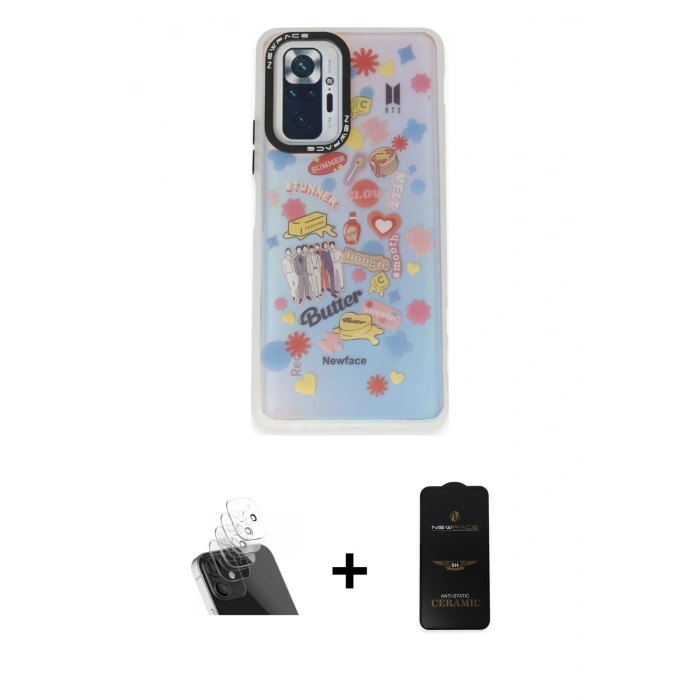 MARSİLYAN™- Redmi Note 10 Pro Kılıf Siluet Çizgi Koleksiyonu - Siyah 6D Antistatik Mat Seramik Hayalet Nano Ekran Koruyucu + Kamera Lens Koruma Cam - SF