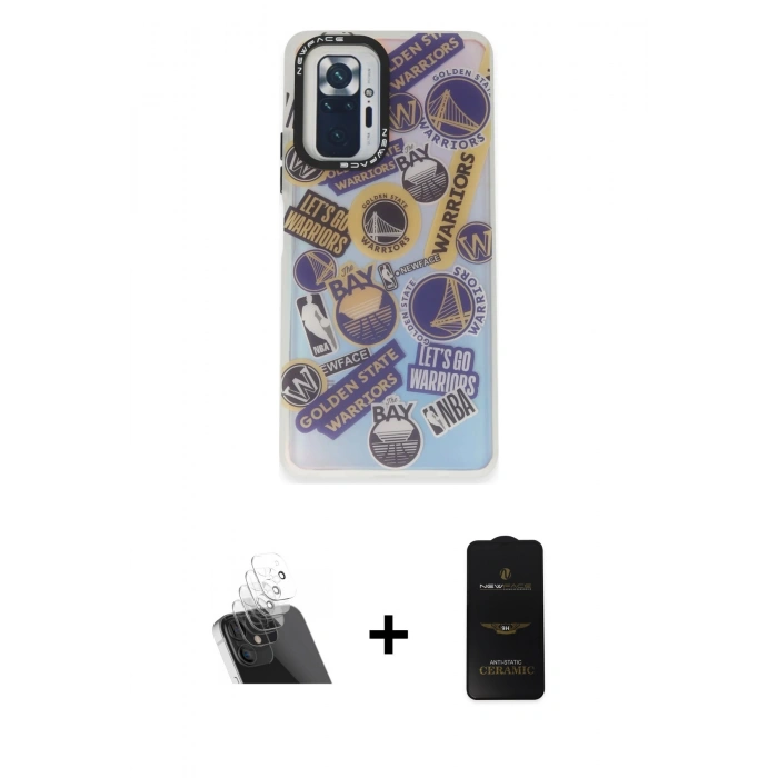 MARSİLYAN™- Redmi Note 10 Pro Kılıf Siluet Çizgi Koleksiyonu - Siyah 6D Antistatik Mat Seramik Hayalet Nano Ekran Koruyucu + Kamera Lens Koruma Cam - SF