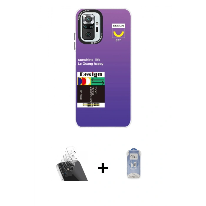 MARSİLYAN™- Redmi Note 10 Pro Kılıf Siluet Çizgi Koleksiyonu - Siyah Joko Magic 5D Cam + Kamera Lens Koruma Cam - SF