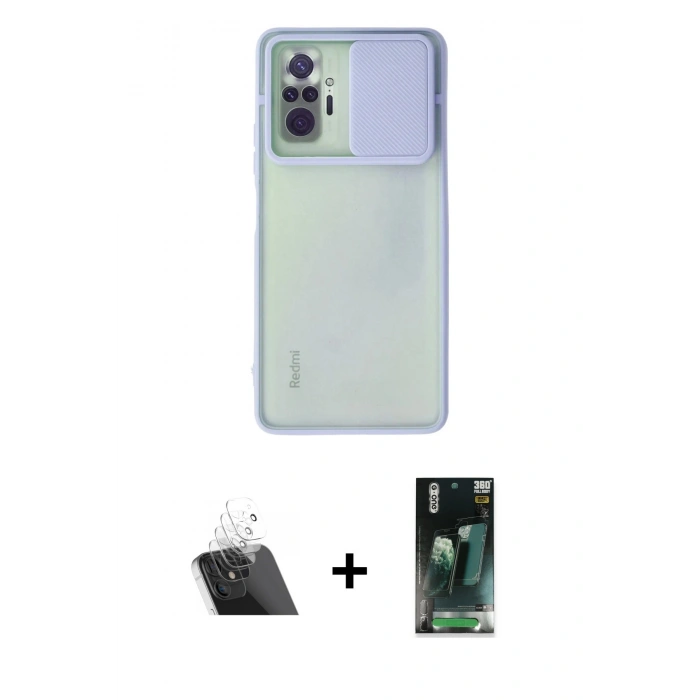 MARSİLYAN™- Redmi Note 10 Pro Kılıf Vadi Çizgi - Şeffaf 360 Full Body Arka Koruyucu + Şeffaf Kamera Lens Koruma Cam