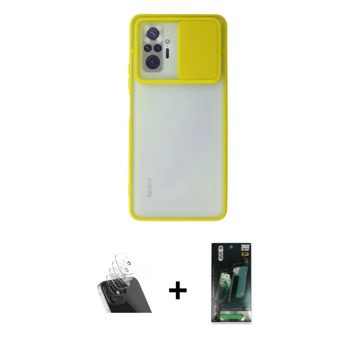 MARSİLYAN™- Redmi Note 10 Pro Kılıf Vadi Çizgi - Şeffaf 360 Full Body Arka Koruyucu + Şeffaf Kamera Lens Koruma Cam