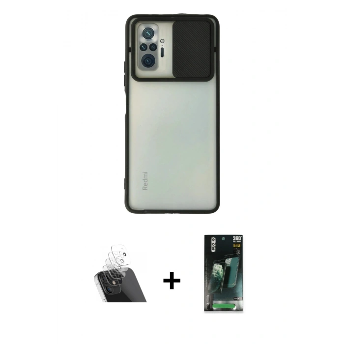 MARSİLYAN™- Redmi Note 10 Pro Kılıf Vadi Çizgi - Şeffaf 360 Full Body Arka Koruyucu + Şeffaf Kamera Lens Koruma Cam