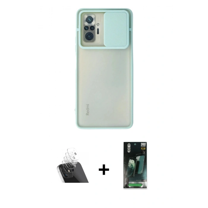MARSİLYAN™- Redmi Note 10 Pro Kılıf Vadi Çizgi - Şeffaf 360 Full Body Arka Koruyucu + Şeffaf Kamera Lens Koruma Cam
