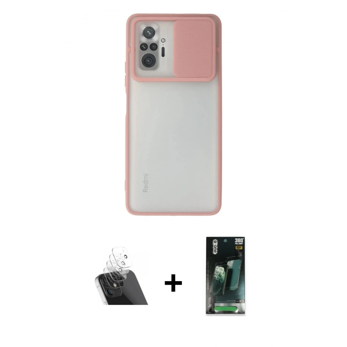 MARSİLYAN™- Redmi Note 10 Pro Kılıf Vadi Çizgi - Şeffaf 360 Full Body Arka Koruyucu + Şeffaf Kamera Lens Koruma Cam