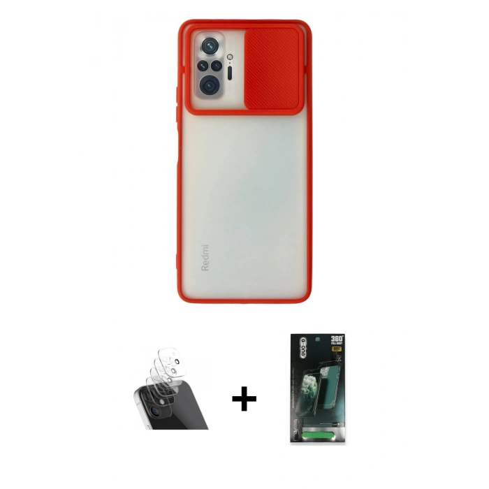 MARSİLYAN™- Redmi Note 10 Pro Kılıf Vadi Çizgi - Şeffaf 360 Full Body Arka Koruyucu + Şeffaf Kamera Lens Koruma Cam