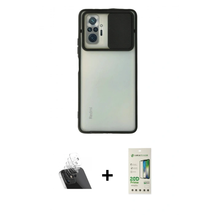 MARSİLYAN™- Redmi Note 10 Pro Kılıf Vadi Çizgi - Siyah 20D Premium Cam Ekran Koruyucu + Şeffaf Kamera Lens Koruma Cam