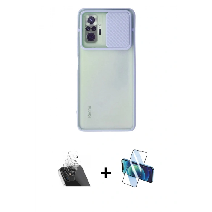 MARSİLYAN™- Redmi Note 10 Pro Kılıf Vadi Çizgi - Siyah 3D Antistatik Cam Ekran Koruyucu + Kamera Lens Koruma Cam - SF