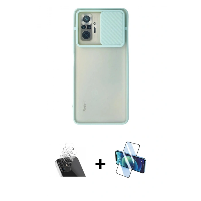 MARSİLYAN™- Redmi Note 10 Pro Kılıf Vadi Çizgi - Siyah 3D Antistatik Cam Ekran Koruyucu + Kamera Lens Koruma Cam - SF