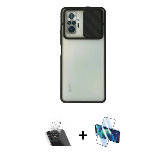 MARSİLYAN™- Redmi Note 10 Pro Kılıf Vadi Çizgi - Siyah 3D Antistatik Cam Ekran Koruyucu + Kamera Lens Koruma Cam - SF