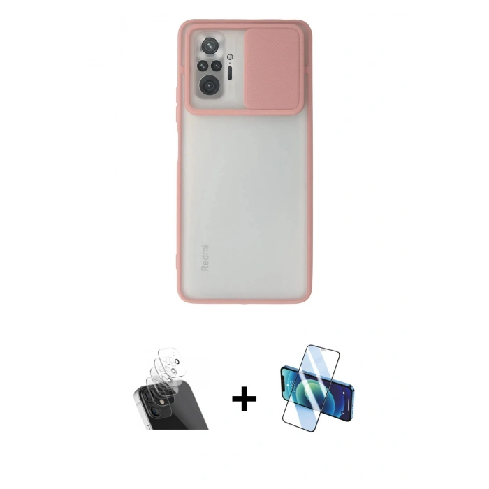 MARSİLYAN™- Redmi Note 10 Pro Kılıf Vadi Çizgi - Siyah 3D Antistatik Cam Ekran Koruyucu + Kamera Lens Koruma Cam - SF