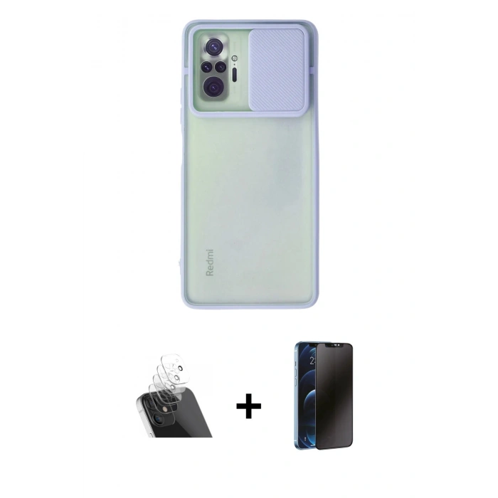 MARSİLYAN™- Redmi Note 10 Pro Kılıf Vadi Çizgi - Siyah 3D Antistatik Hayalet Cam Ekran Koruyucu + Kamera Lens Koruma Cam - SF