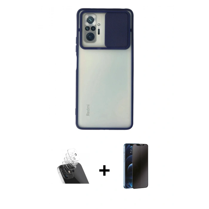 MARSİLYAN™- Redmi Note 10 Pro Kılıf Vadi Çizgi - Siyah 3D Antistatik Hayalet Cam Ekran Koruyucu + Kamera Lens Koruma Cam - SF