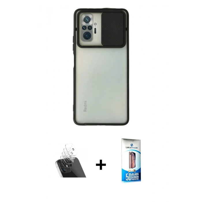 MARSİLYAN™- Redmi Note 10 Pro Kılıf Vadi Çizgi - Siyah 5D Eko Cam Ekran Koruyucu + Kamera Lens Koruma Cam - SF