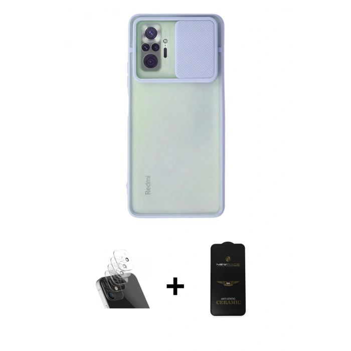 MARSİLYAN™- Redmi Note 10 Pro Kılıf Vadi Çizgi - Siyah 6D Antistatik Mat Seramik Hayalet Nano Ekran Koruyucu + Kamera Lens Koruma Cam - SF