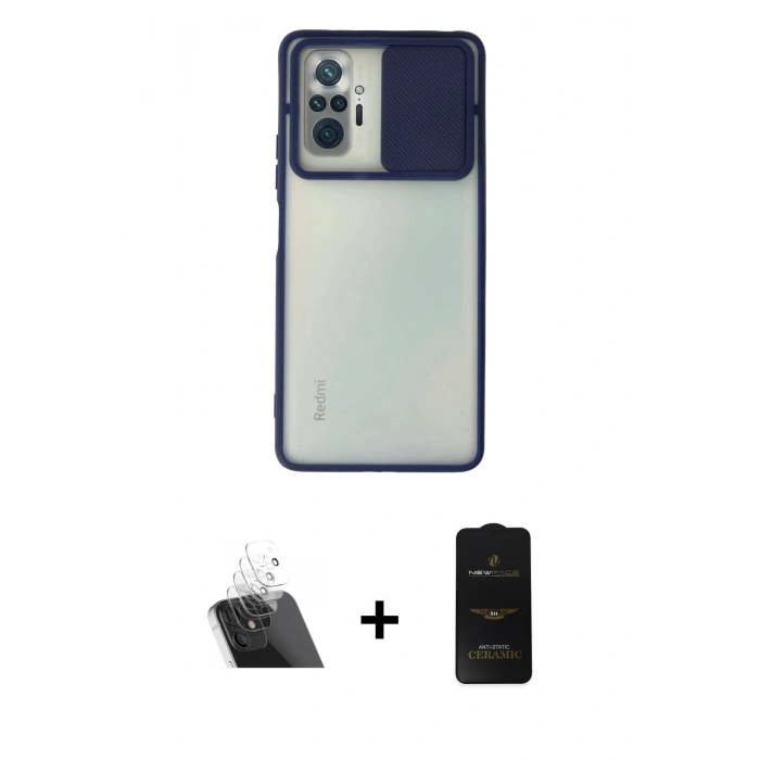 MARSİLYAN™- Redmi Note 10 Pro Kılıf Vadi Çizgi - Siyah 6D Antistatik Mat Seramik Hayalet Nano Ekran Koruyucu + Kamera Lens Koruma Cam - SF