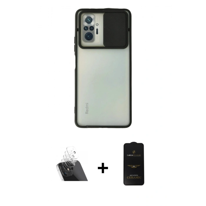 MARSİLYAN™- Redmi Note 10 Pro Kılıf Vadi Çizgi - Siyah 6D Antistatik Mat Seramik Hayalet Nano Ekran Koruyucu + Kamera Lens Koruma Cam - SF