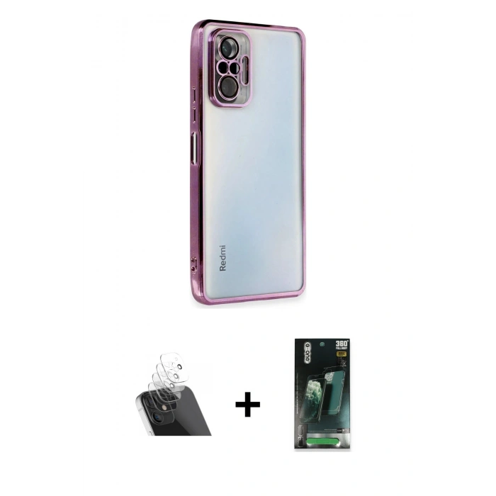 MARSİLYAN™- Redmi Note 10 Pro Kılıf Vadi Minimal - Şeffaf 360 Full Body Arka Koruyucu + Kamera Lens Koruma Cam - SF