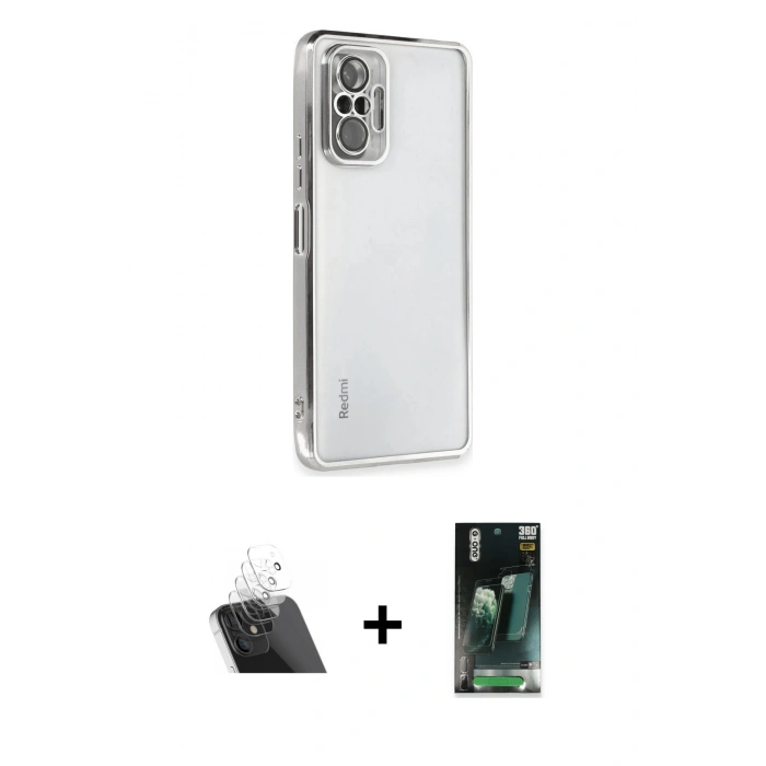 MARSİLYAN™- Redmi Note 10 Pro Kılıf Vadi Minimal - Şeffaf 360 Full Body Arka Koruyucu + Kamera Lens Koruma Cam - SF