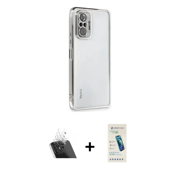 MARSİLYAN™- Redmi Note 10 Pro Kılıf Vadi Minimal - Şeffaf Pasifik Cam Ekran Koruyucu + Kamera Lens Koruma Cam - SF
