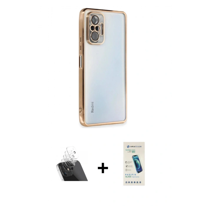 MARSİLYAN™- Redmi Note 10 Pro Kılıf Vadi Minimal - Şeffaf Pasifik Cam Ekran Koruyucu + Kamera Lens Koruma Cam - SF