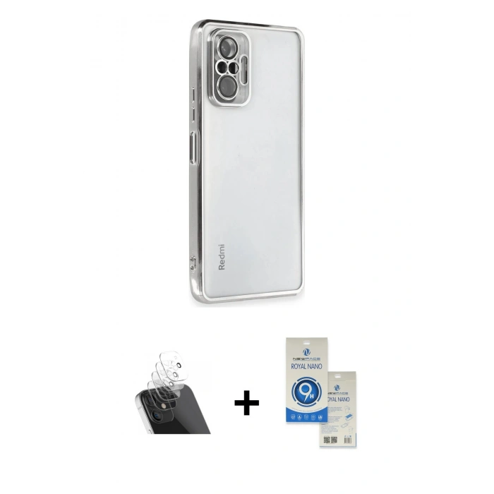 MARSİLYAN™- Redmi Note 10 Pro Kılıf Vadi Minimal - Şeffaf Royal Nano Ekran Koruyucu + Kamera Lens Koruma Cam - SF