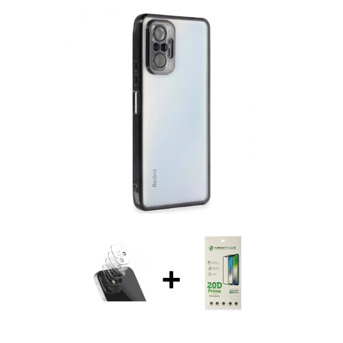 MARSİLYAN™- Redmi Note 10 Pro Kılıf Vadi Minimal - Siyah 20D Premium Cam Ekran Koruyucu + Şeffaf Kamera Lens Koruma Cam