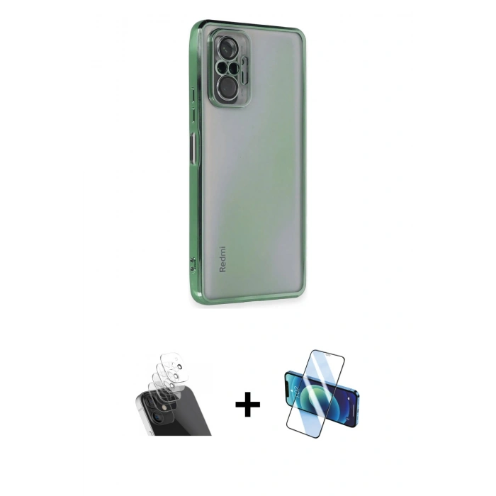 MARSİLYAN™- Redmi Note 10 Pro Kılıf Vadi Minimal - Siyah 3D Antistatik Cam Ekran Koruyucu + Kamera Lens Koruma Cam - SF