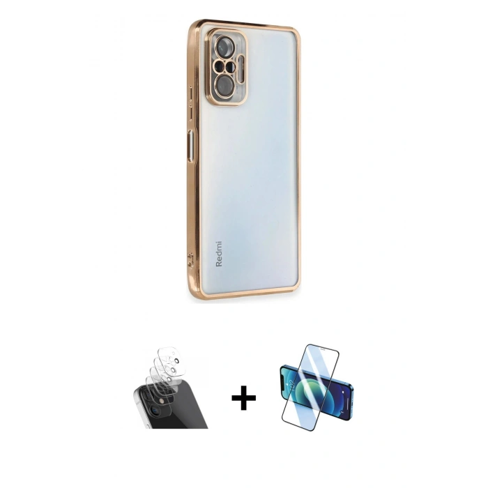 MARSİLYAN™- Redmi Note 10 Pro Kılıf Vadi Minimal - Siyah 3D Antistatik Cam Ekran Koruyucu + Kamera Lens Koruma Cam - SF