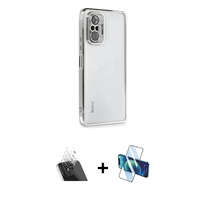 MARSİLYAN™- Redmi Note 10 Pro Kılıf Vadi Minimal - Siyah 3D Antistatik Cam Ekran Koruyucu + Kamera Lens Koruma Cam - SF