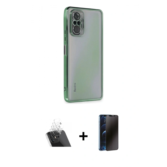 MARSİLYAN™- Redmi Note 10 Pro Kılıf Vadi Minimal - Siyah 3D Antistatik Hayalet Cam Ekran Koruyucu + Kamera Lens Koruma Cam - SF