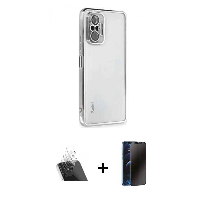 MARSİLYAN™- Redmi Note 10 Pro Kılıf Vadi Minimal - Siyah 3D Antistatik Hayalet Cam Ekran Koruyucu + Kamera Lens Koruma Cam - SF