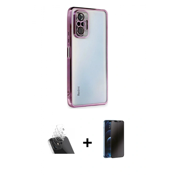 MARSİLYAN™- Redmi Note 10 Pro Kılıf Vadi Minimal - Siyah 3D Antistatik Hayalet Cam Ekran Koruyucu + Kamera Lens Koruma Cam - SF