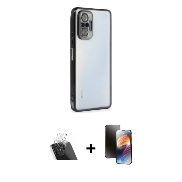 MARSİLYAN™- Redmi Note 10 Pro Kılıf Vadi Minimal - Siyah 3D Antistatik Mat Seramik Nano Ekran Koruyucu + Kamera Lens Koruma Cam - SF