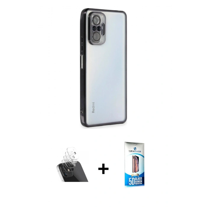 MARSİLYAN™- Redmi Note 10 Pro Kılıf Vadi Minimal - Siyah 5D Eko Cam Ekran Koruyucu + Kamera Lens Koruma Cam - SF