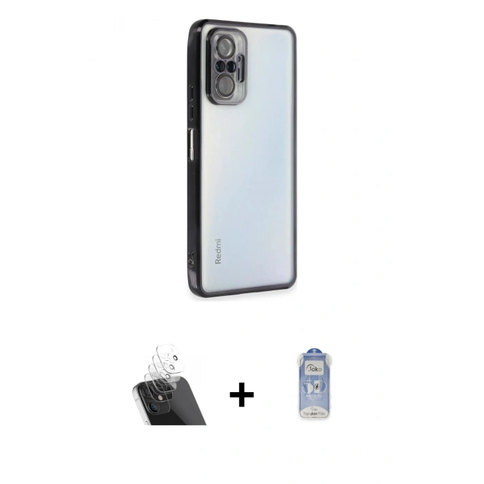 MARSİLYAN™- Redmi Note 10 Pro Kılıf Vadi Minimal - Siyah Joko Magic 5D Cam + Kamera Lens Koruma Cam - SF