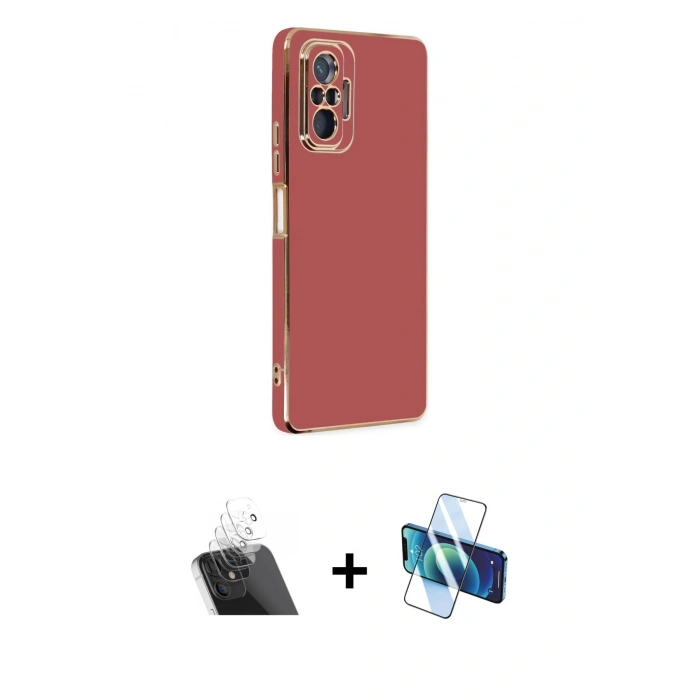 MARSİLYAN™- Redmi Note 10 Pro Kılıf Yankı Serisi - Siyah 3D Antistatik Cam Ekran Koruyucu + Şeffaf Kamera Lens Koruma Cam