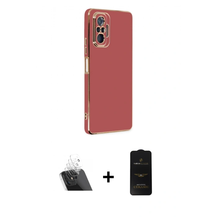 MARSİLYAN™- Redmi Note 10 Pro Kılıf Yankı Serisi - Siyah 6D Antistatik Mat Seramik Hayalet Nano Ekran Koruyucu + Kamera Lens Koruma Cam - SF