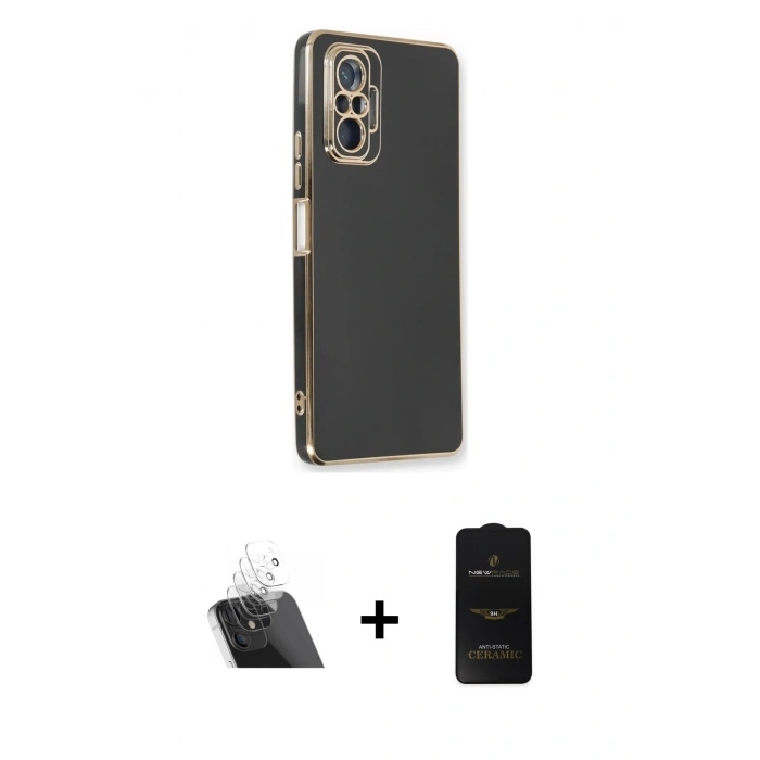 MARSİLYAN™- Redmi Note 10 Pro Kılıf Yankı Serisi - Siyah 6D Antistatik Mat Seramik Hayalet Nano Ekran Koruyucu + Kamera Lens Koruma Cam - SF