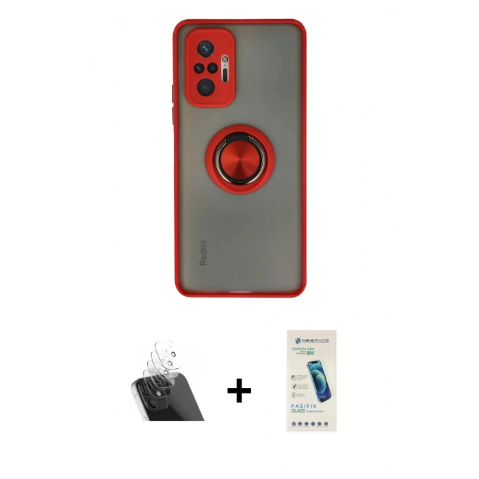 MARSİLYAN™- Redmi Note 10 Pro Kılıf Yörünge Çizgi - Şeffaf Pasifik Cam Ekran Koruyucu + Kamera Lens Koruma Cam - SF