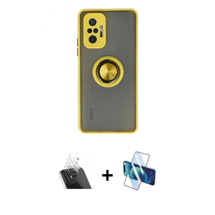 MARSİLYAN™- Redmi Note 10 Pro Kılıf Yörünge Çizgi - Siyah 3D Antistatik Cam Ekran Koruyucu + Kamera Lens Koruma Cam - SF