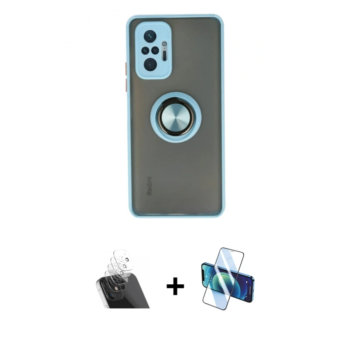 MARSİLYAN™- Redmi Note 10 Pro Kılıf Yörünge Çizgi - Siyah 3D Antistatik Cam Ekran Koruyucu + Kamera Lens Koruma Cam - SF