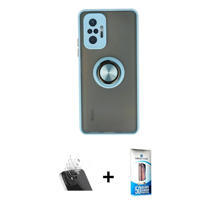 MARSİLYAN™- Redmi Note 10 Pro Kılıf Yörünge Çizgi - Siyah 5D Eko Cam Ekran Koruyucu + Kamera Lens Koruma Cam - SF