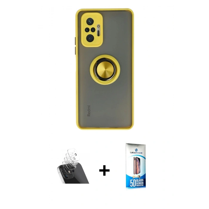 MARSİLYAN™- Redmi Note 10 Pro Kılıf Yörünge Çizgi - Siyah 5D Eko Cam Ekran Koruyucu + Kamera Lens Koruma Cam - SF