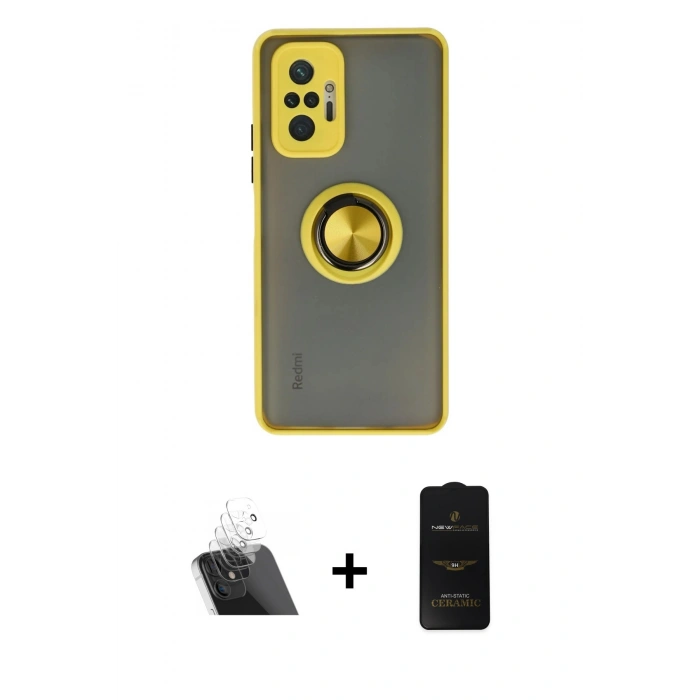 MARSİLYAN™- Redmi Note 10 Pro Kılıf Yörünge Çizgi - Siyah 6D Antistatik Mat Seramik Hayalet Nano Ekran Koruyucu + Şeffaf Kamera Lens Koruma Cam